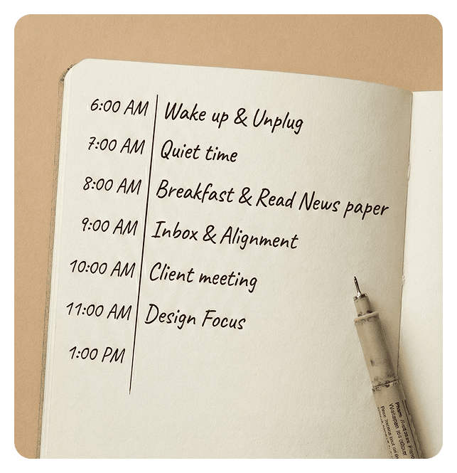 Handwritten planner page with daily schedule